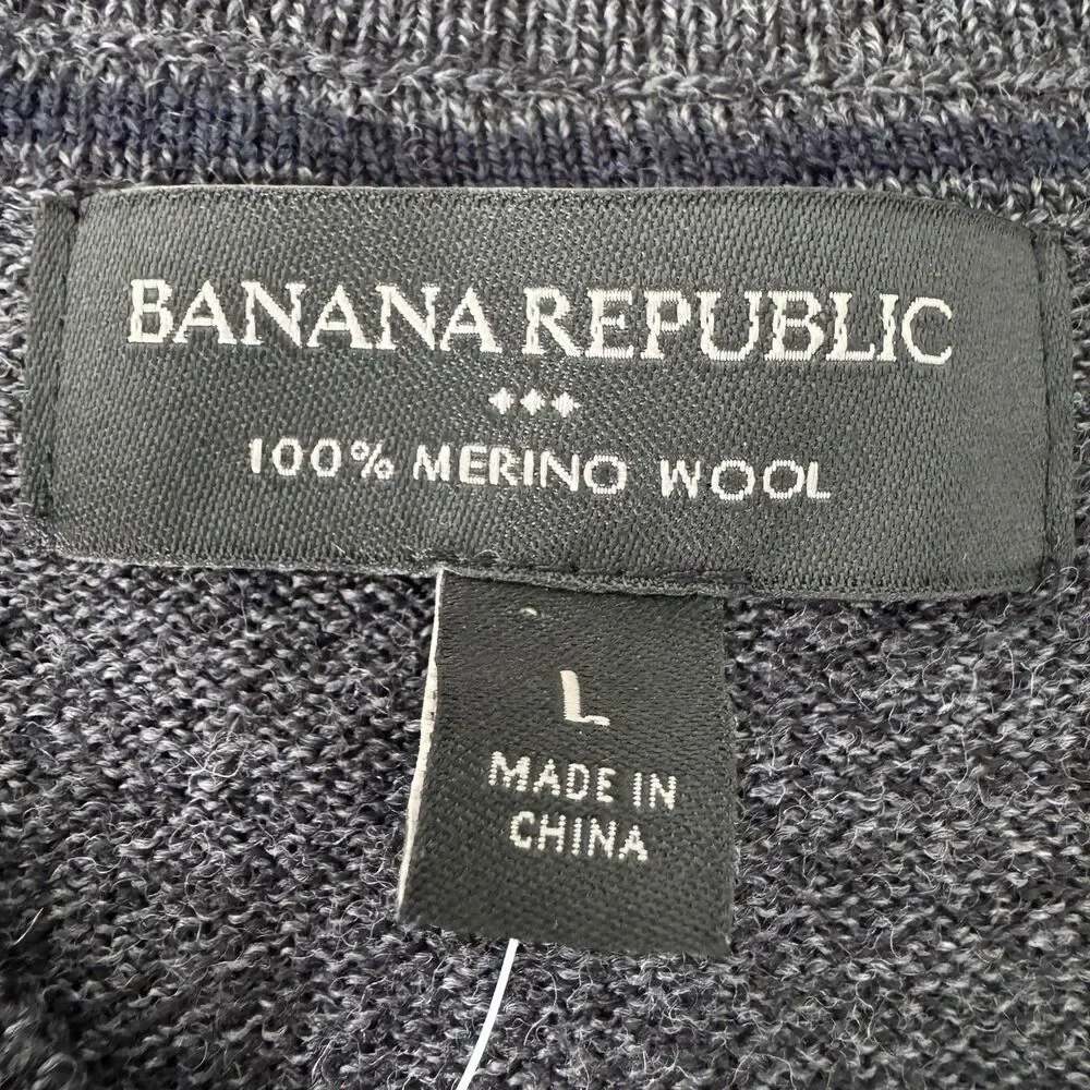 Banana Republic 100% Merino Wool V Neck Sweater Men Large Gray Pullover NWT New